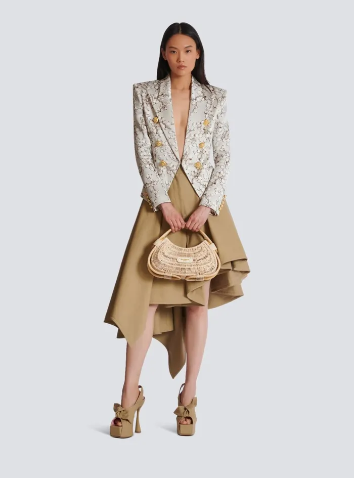 6button Satin Jacket With Redcurrant Print Beige Women Balmain Jackets And Blazers