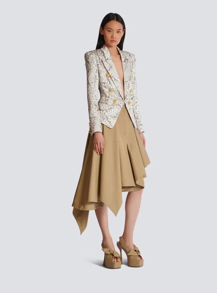 6button Satin Jacket With Redcurrant Print Beige Women Balmain Jackets And Blazers