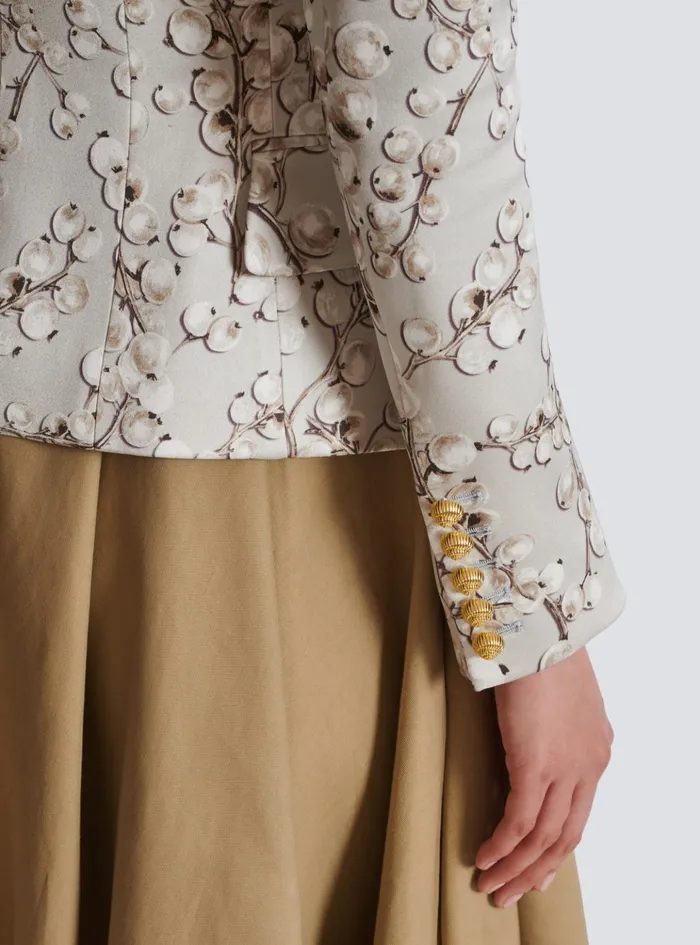 6button Satin Jacket With Redcurrant Print Beige Women Balmain Jackets And Blazers