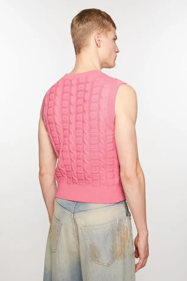 Acne Studios Cable Wool Sleeveless Jumper Tango Pink Men Knitwear