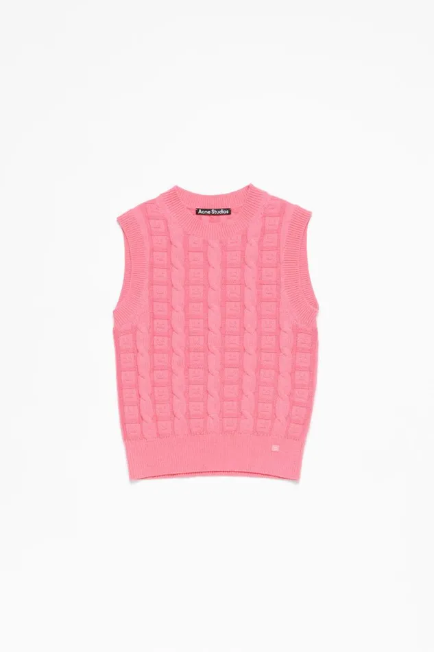Acne Studios Cable Wool Sleeveless Jumper Tango Pink Men Knitwear