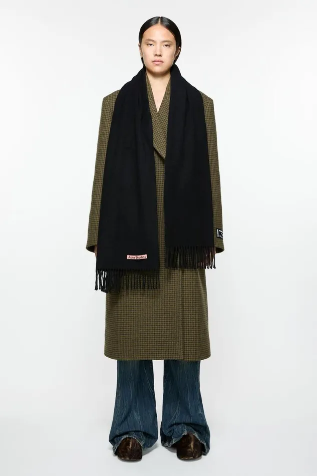 Acne Studios Cashmere Fringe Scarf 8211 Narrow Black Men Scarves