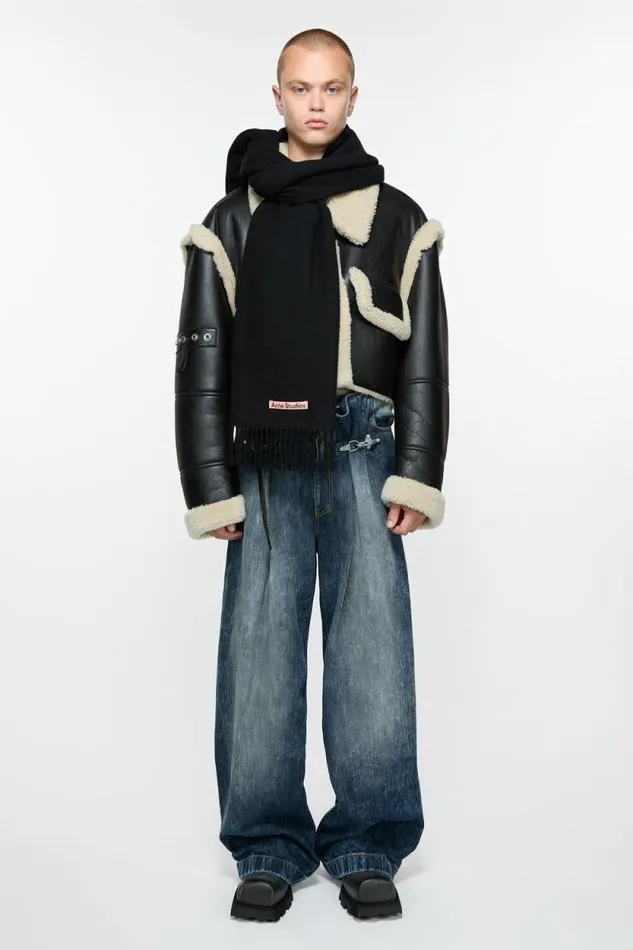 Acne Studios Cashmere Fringe Scarf 8211 Narrow Black Men Scarves