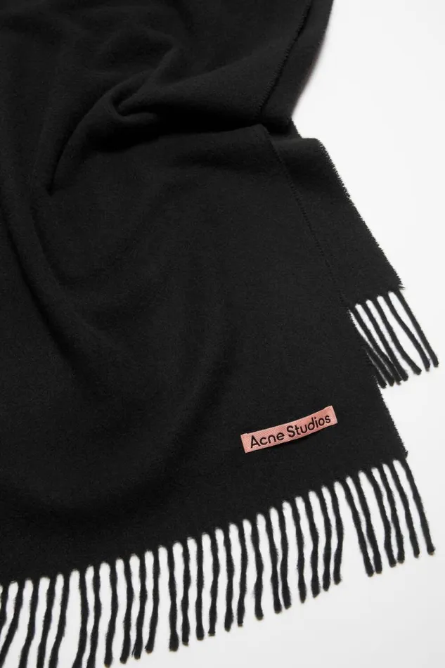 Acne Studios Cashmere Fringe Scarf 8211 Narrow Black Men Scarves