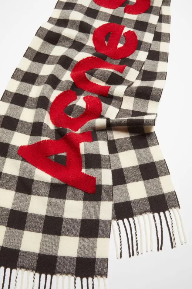 Acne Studios Check Logo Scarf Carbon Greyred Women Scarves Acne Studios Check Logo Scarf Carbon Greyred Women Scarves