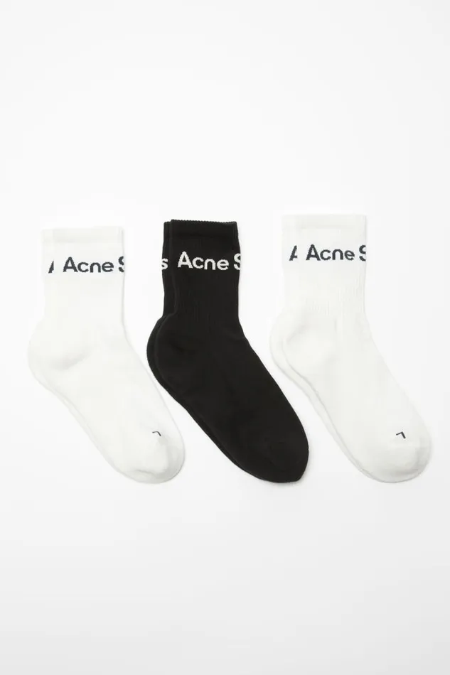 Acne Studios Cotton Logo Socks 8211 3 Pack Whitewhiteblack Women Socks