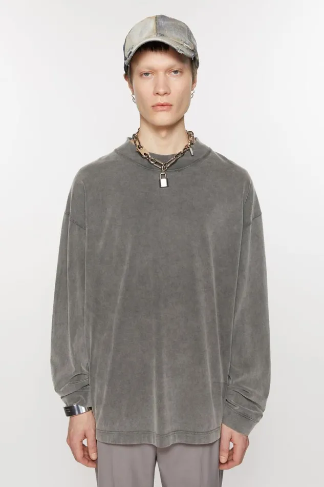 Acne Studios Crew Neck Sweater 8211 Relaxed Unisex Fit Faded Black Women Tshirts