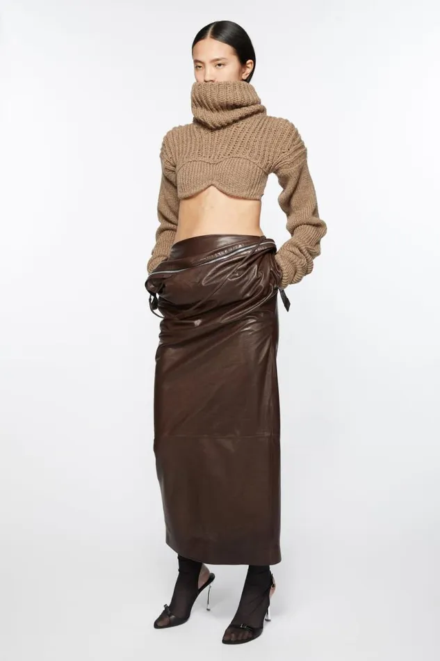 Acne Studios Cropped High Neck Knit Camel Beige Women Knitwear