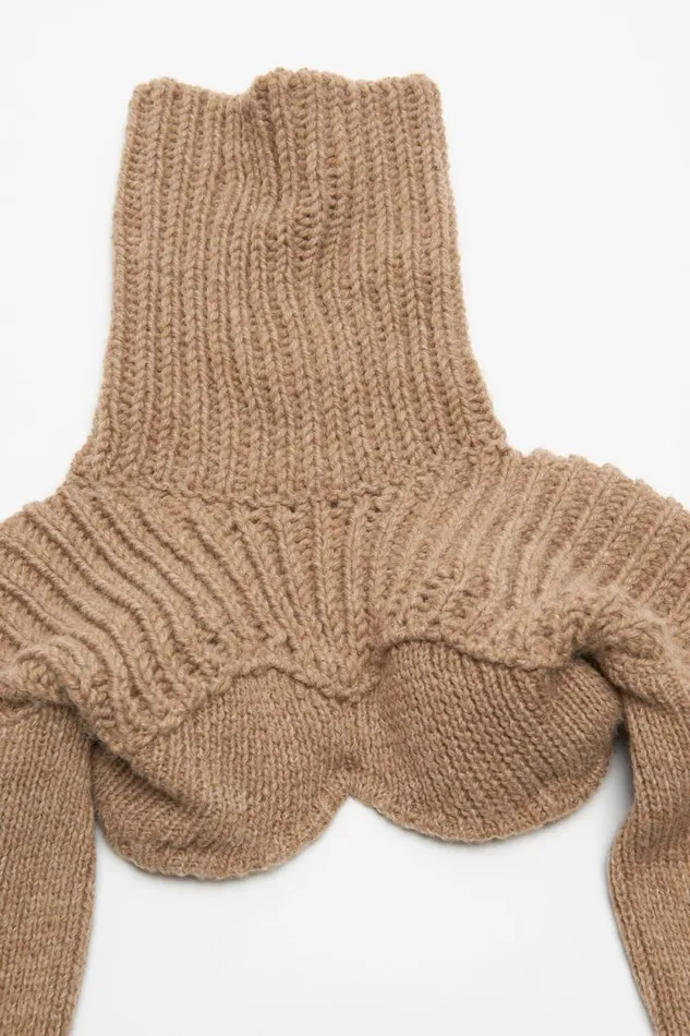 Acne Studios Cropped High Neck Knit Camel Beige Women Knitwear