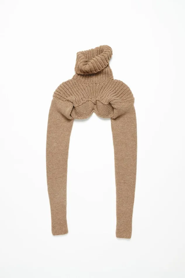 Acne Studios Cropped High Neck Knit Camel Beige Women Knitwear