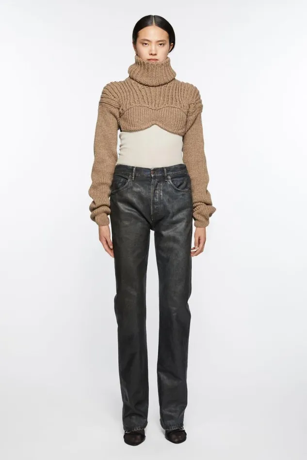 Acne Studios Cropped High Neck Knit Camel Beige Women Knitwear
