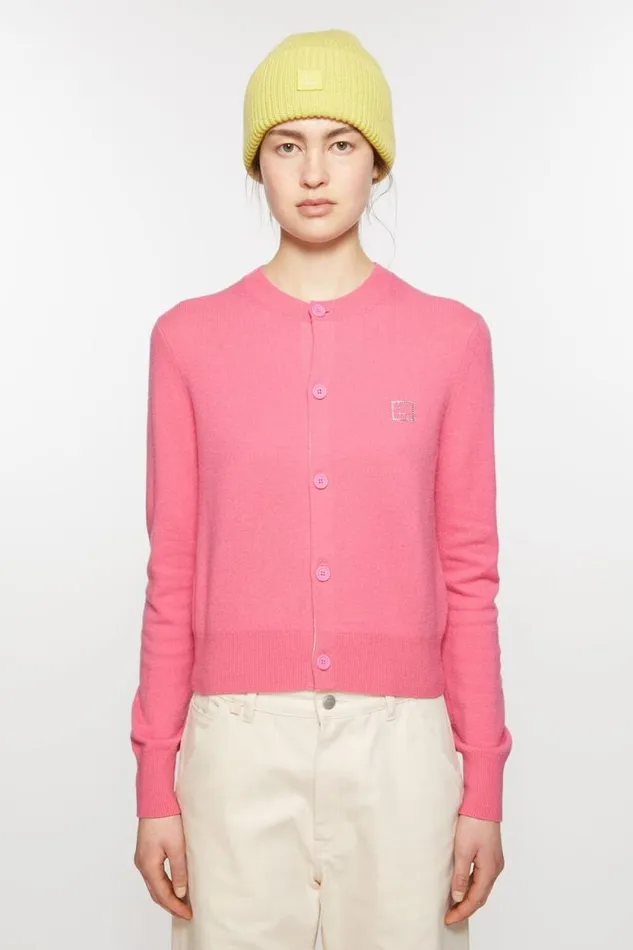 Acne Studios Embellished Face Logo Cardigan Tango Pink Women Knitwear