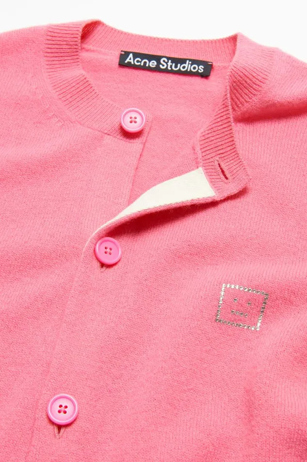 Acne Studios Embellished Face Logo Cardigan Tango Pink Women Knitwear