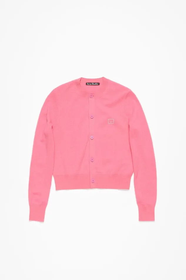 Acne Studios Embellished Face Logo Cardigan Tango Pink Women Knitwear