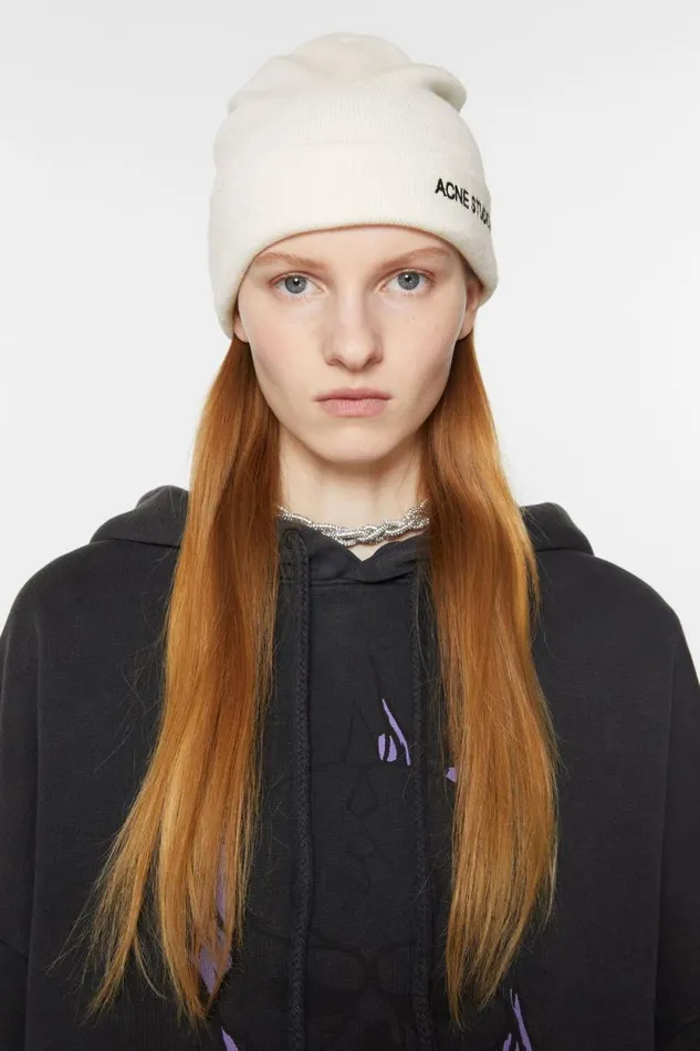 Acne Studios Embroidered Logo Beanie Off White Men Hats
