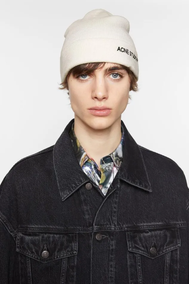 Acne Studios Embroidered Logo Beanie Off White Men Hats