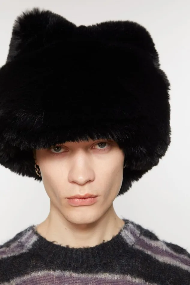 Acne Studios Fluffy Bow Hat Black Men Hats Acne Studios Fluffy Bow Hat Black Men Hats