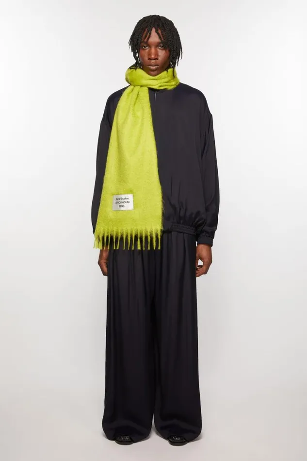 Acne Studios Fringe Alpaca Scarf Neon Green Men Scarves Acne Studios Fringe Alpaca Scarf Neon Green Men Scarves