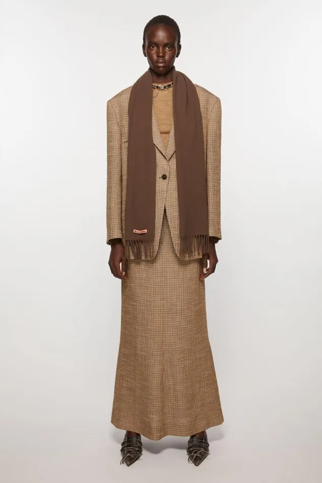Acne Studios Fringe Wool Scarf 8211 Skinny Chocolate Brown Men Scarves Acne Studios Fringe Wool Scarf 8211 Skinny Chocolate Brown Men Scarves