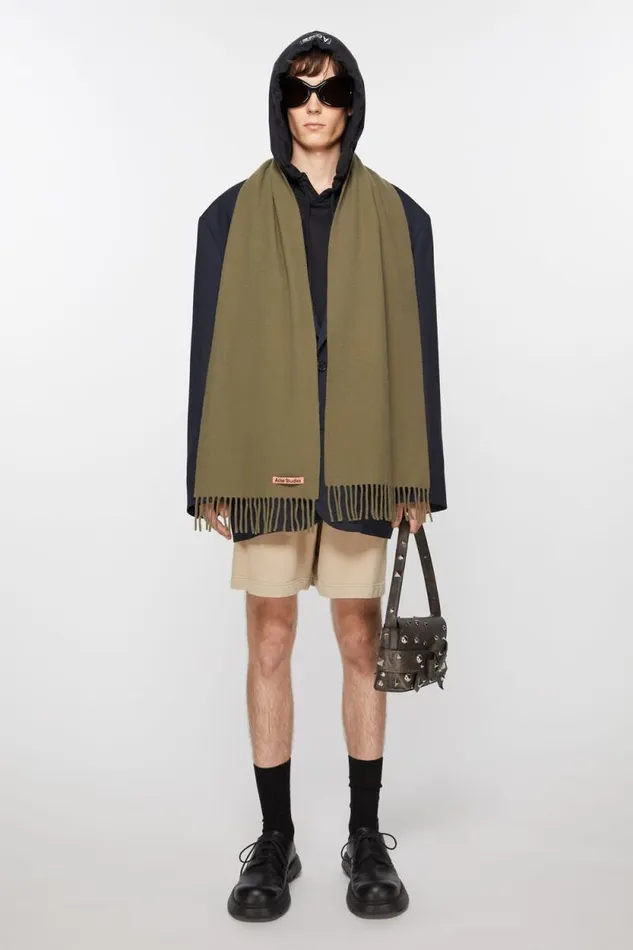 Acne Studios Fringe Wool Scarf 8211 Skinny Khaki Green Men Scarves Acne Studios Fringe Wool Scarf 8211 Skinny Khaki Green Men Scarves