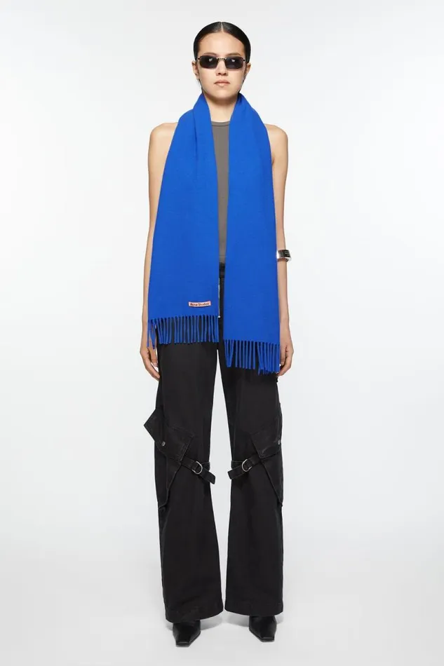 Acne Studios Fringe Wool Scarf 8211 Skinny Royal Blue Men Scarves Acne Studios Fringe Wool Scarf 8211 Skinny Royal Blue Men Scarves