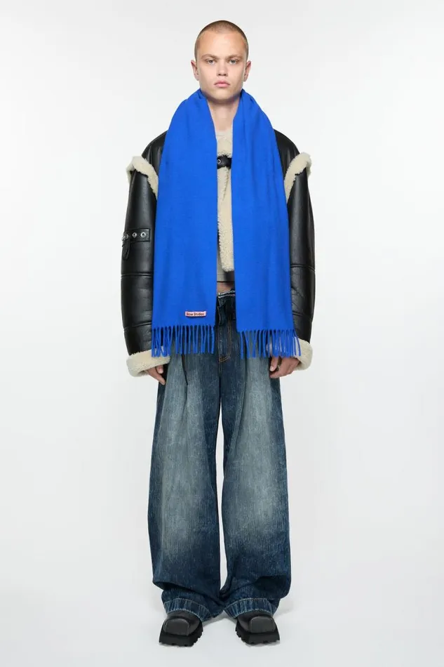 Acne Studios Fringe Wool Scarf 8211 Skinny Royal Blue Men Scarves Acne Studios Fringe Wool Scarf 8211 Skinny Royal Blue Men Scarves