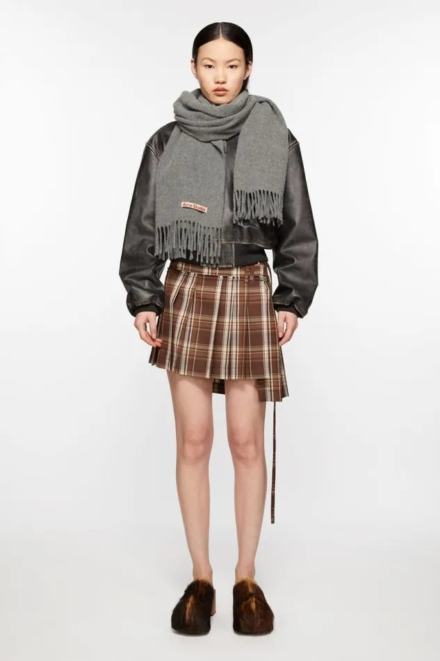 Acne Studios Fringe Wool Scarf Narrow Grey Melange Women Scarves