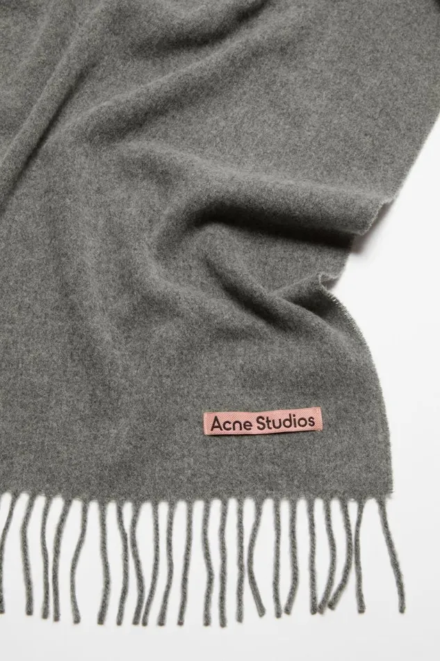Acne Studios Fringe Wool Scarf Narrow Grey Melange Women Scarves