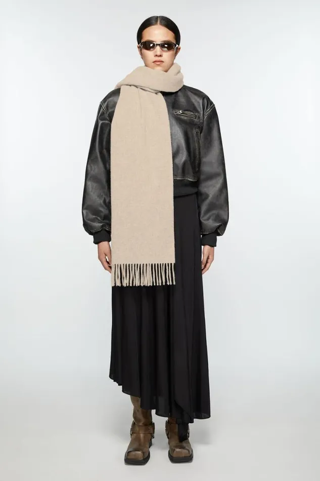 Acne Studios Fringe Wool Scarf Narrow Oatmeal Melange Women Scarves Acne Studios Fringe Wool Scarf Narrow Oatmeal Melange Women Scarves