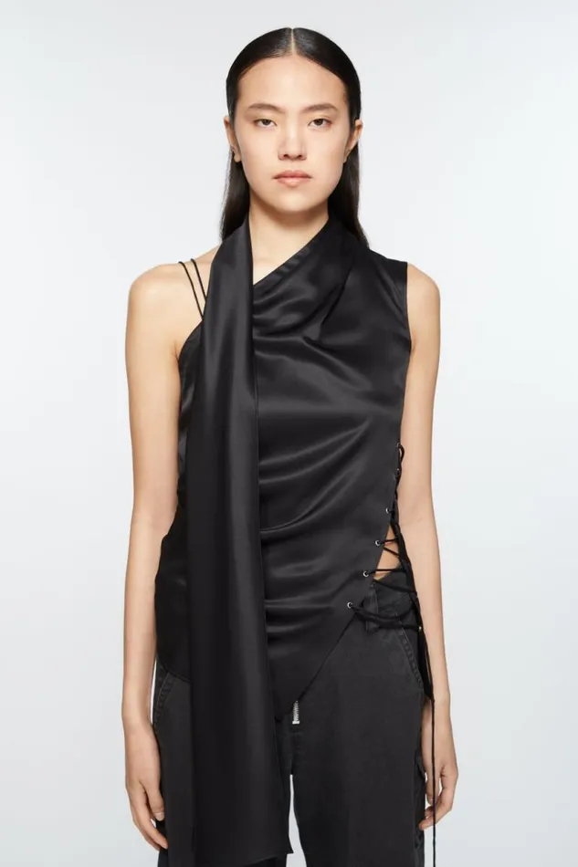 Acne Studios Fringe Wrap Blouse Black Women Shirts and Blouses