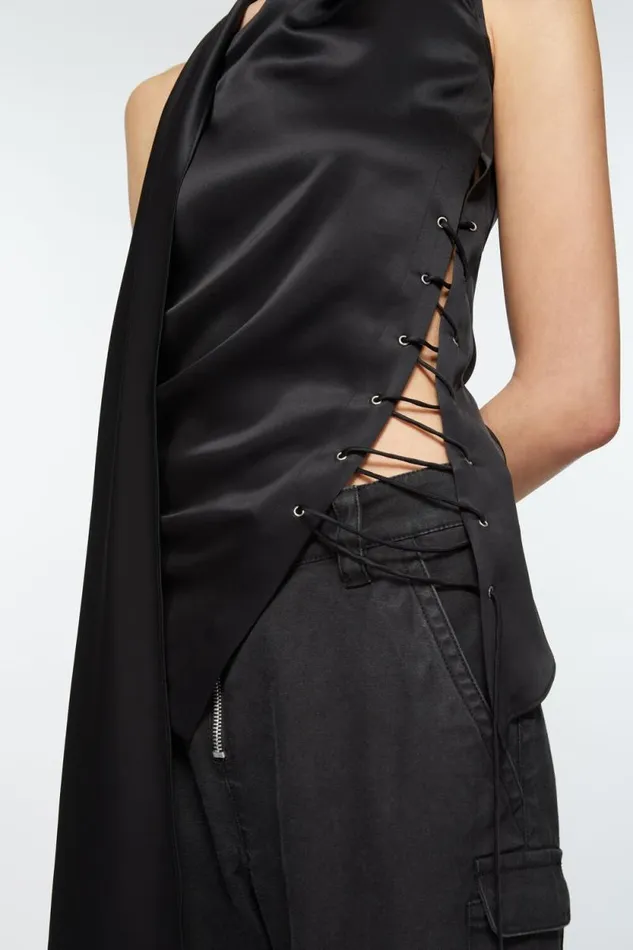 Acne Studios Fringe Wrap Blouse Black Women Shirts and Blouses Acne Studios Fringe Wrap Blouse Black Women Shirts and Blouses
