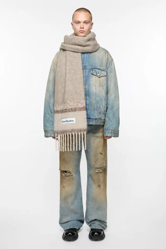 Acne Studios Fringed Scarf Logo Brownbeige Men Scarves Acne Studios Fringed Scarf Logo Brownbeige Men Scarves