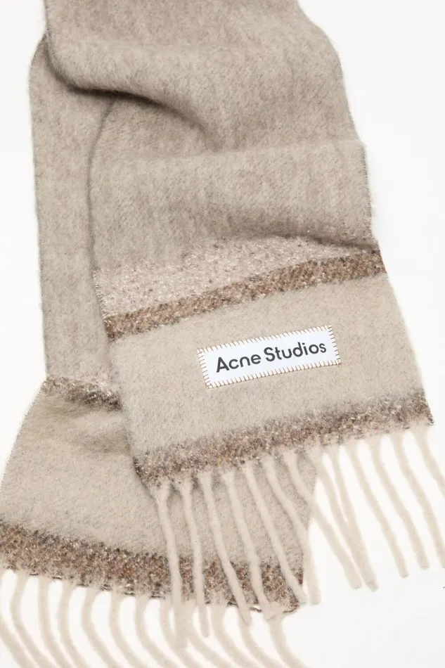 Acne Studios Fringed Scarf Logo Brownbeige Men Scarves Acne Studios Fringed Scarf Logo Brownbeige Men Scarves