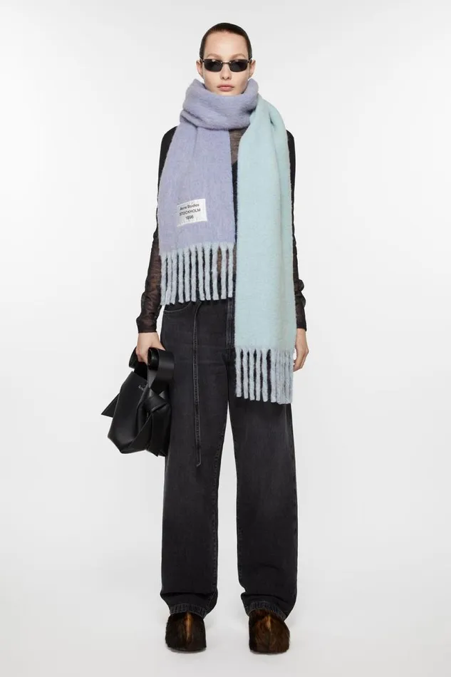 Acne Studios Fringed Scarf Logo Label Bluelight Blue Men Scarves Acne Studios Fringed Scarf Logo Label Bluelight Blue Men Scarves