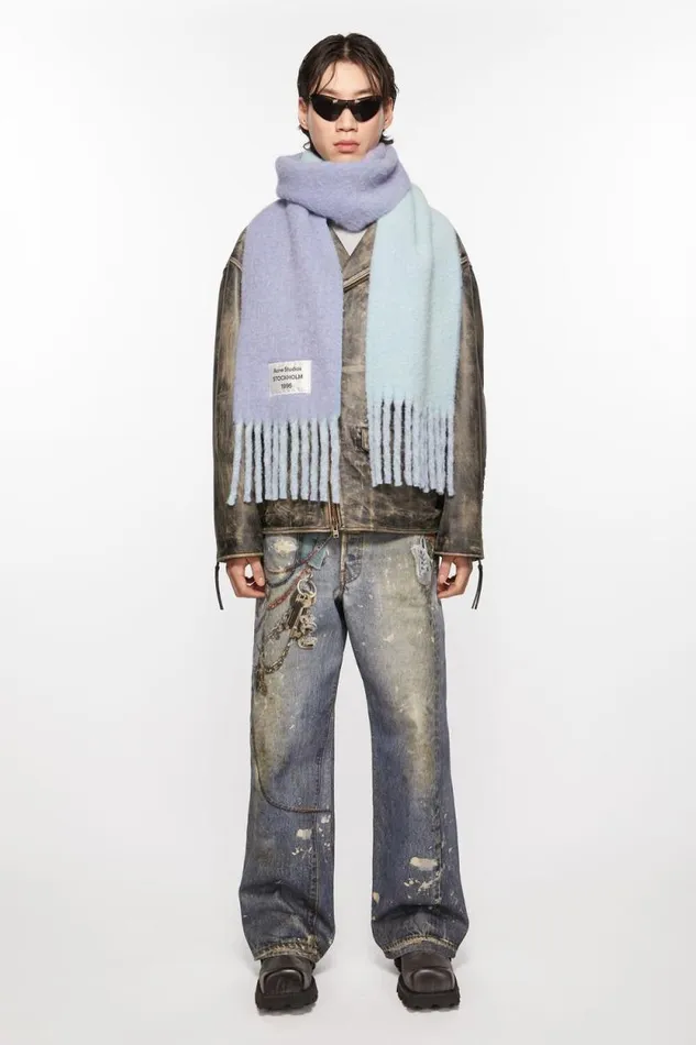 Acne Studios Fringed Scarf Logo Label Bluelight Blue Men Scarves Acne Studios Fringed Scarf Logo Label Bluelight Blue Men Scarves