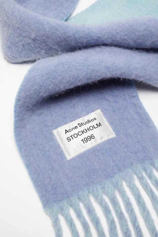 Acne Studios Fringed Scarf Logo Label Bluelight Blue Men Scarves Acne Studios Fringed Scarf Logo Label Bluelight Blue Men Scarves