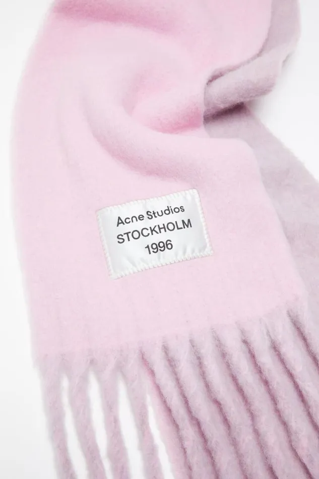 Acne Studios Fringed Scarf Logo Label Pinklilac Men Scarves Acne Studios Fringed Scarf Logo Label Pinklilac Men Scarves