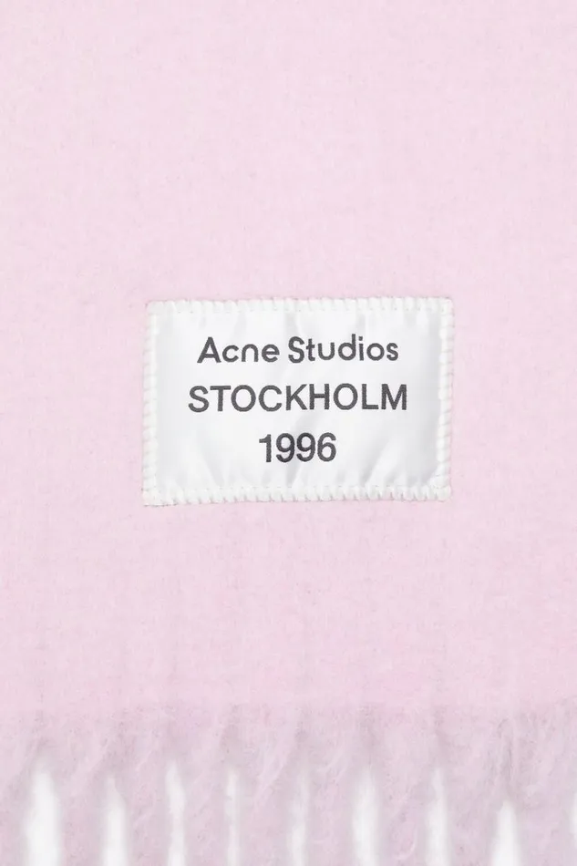 Acne Studios Fringed Scarf Logo Label Pinklilac Men Scarves Acne Studios Fringed Scarf Logo Label Pinklilac Men Scarves