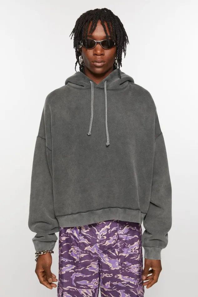 Acne Studios Hooded Sweater Logo Patch Faded Black Women Sweatshirts