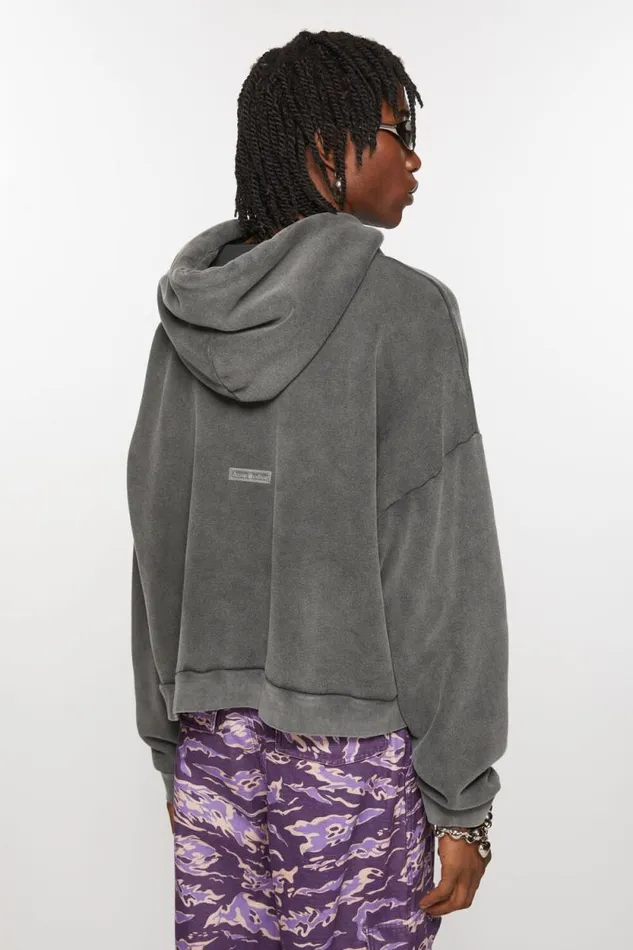 Acne Studios Hooded Sweater Logo Patch Faded Black Women Sweatshirts