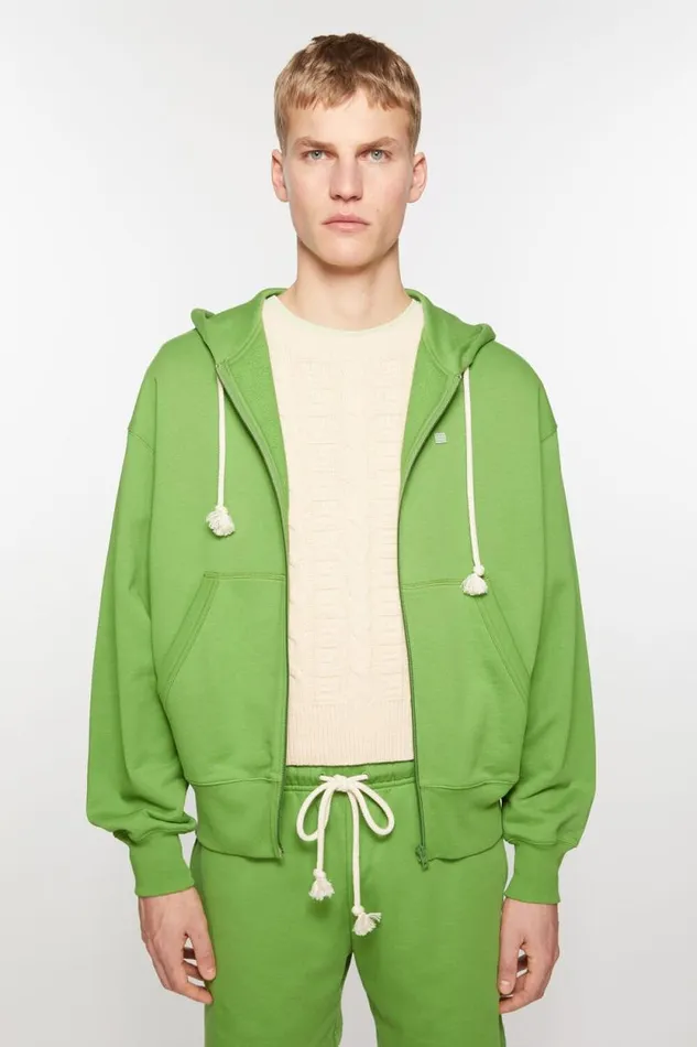 Acne Studios Hooded Zip Sweater Herb Green Men Sweatshirts