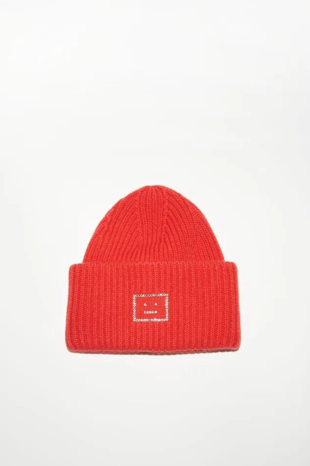 Acne Studios Large Face Logo Beanie Sharp Red Women Hats
