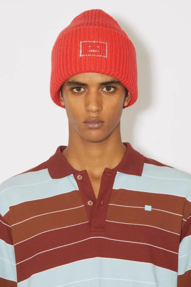 Acne Studios Large Face Logo Beanie Sharp Red Women Hats