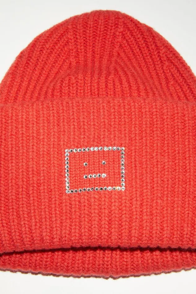 Acne Studios Large Face Logo Beanie Sharp Red Women Hats