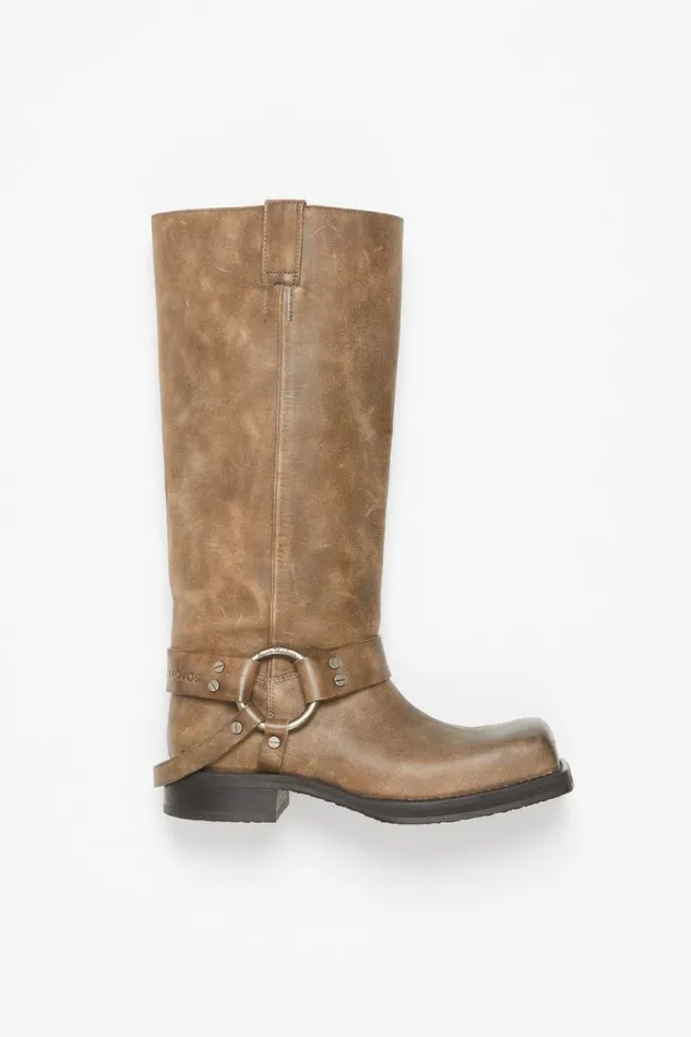 Acne Studios Leather Buckle Boots Greige Women Shoes