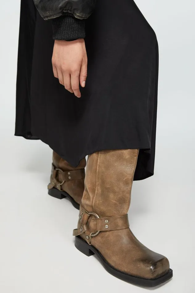 Acne Studios Leather Buckle Boots Greige Women Shoes Acne Studios Leather Buckle Boots Greige Women Shoes