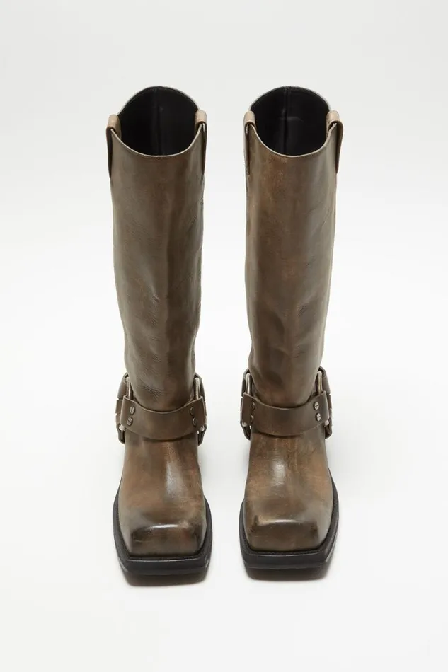Acne Studios Leather Buckle Boots Greige Women Shoes Acne Studios Leather Buckle Boots Greige Women Shoes
