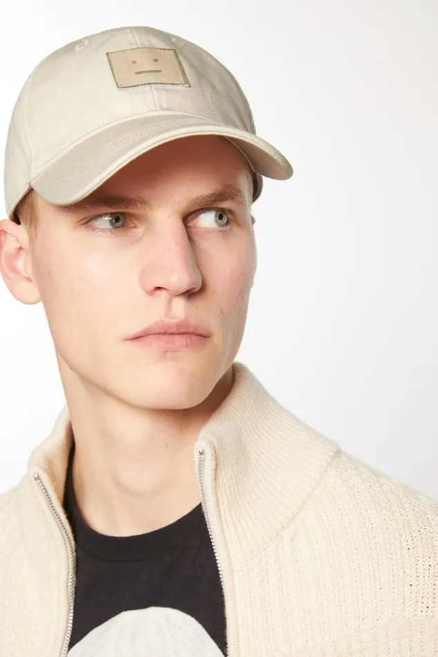 Acne Studios Leather Face Patch Cap Oatmeal Melange Women Face Collection
