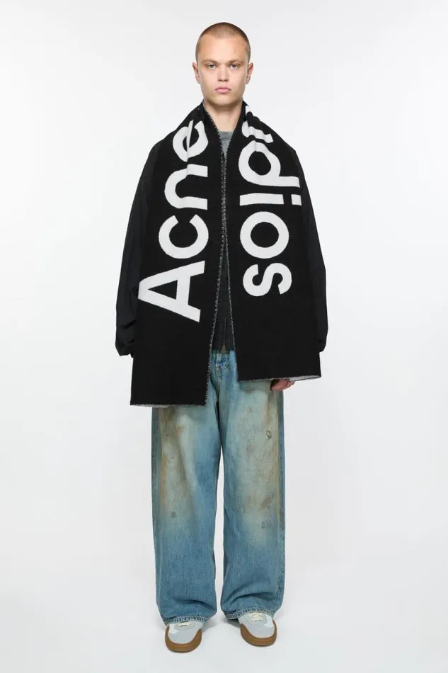 Acne Studios Logo Jacquard Scarf 8211 Narrow Blackwhite Men Scarves