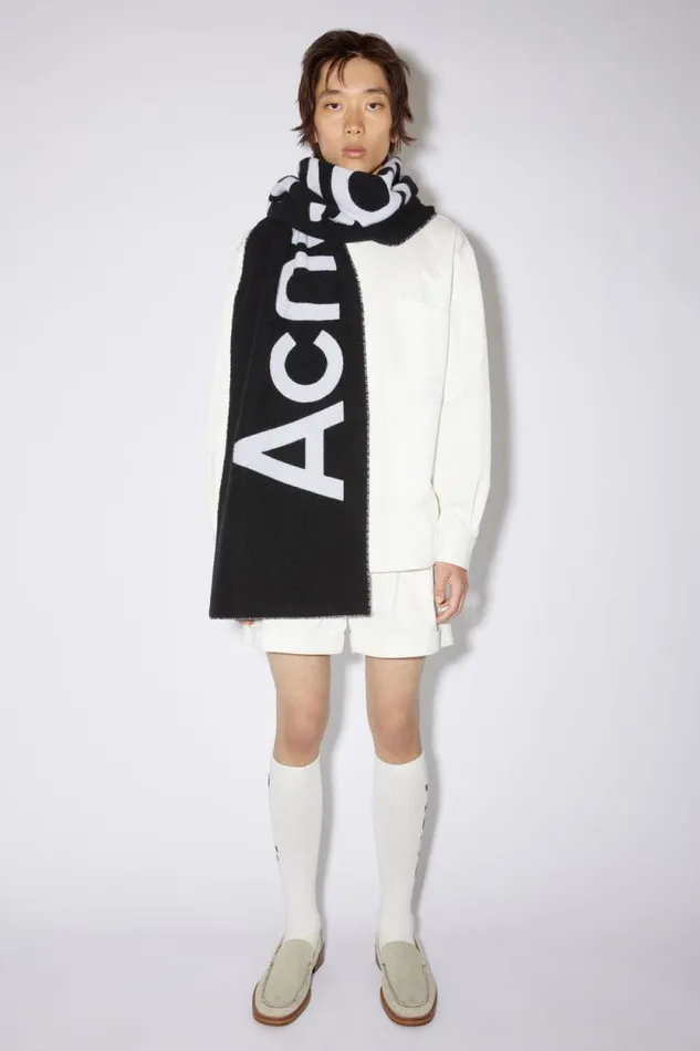 Acne Studios Logo Jacquard Scarf 8211 Narrow Blackwhite Men Scarves